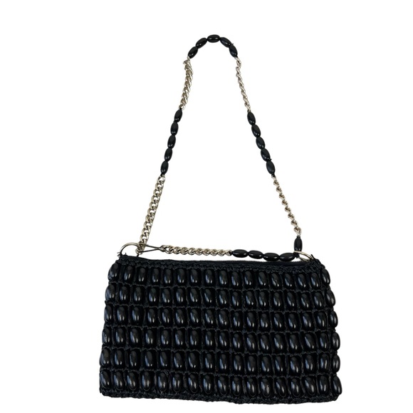 Vintage Bag by Debbie Retro Boho Black 60’s Beaded mini Hand Bag Purse Japan - Picture 3 of 5